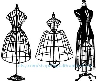 wire dress forms, fashion mannequins, png, svg vector, printable wall art, instant download, silhouette clipart, digital prints, transfers