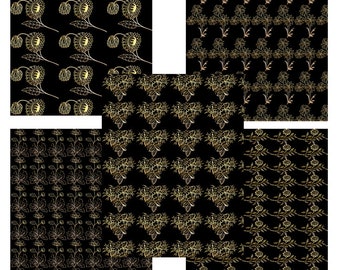 Printable gold and black flowers pattern - Digital Paper -golden floral patterns - Commercial Use - INSTANT DOWNLOAD