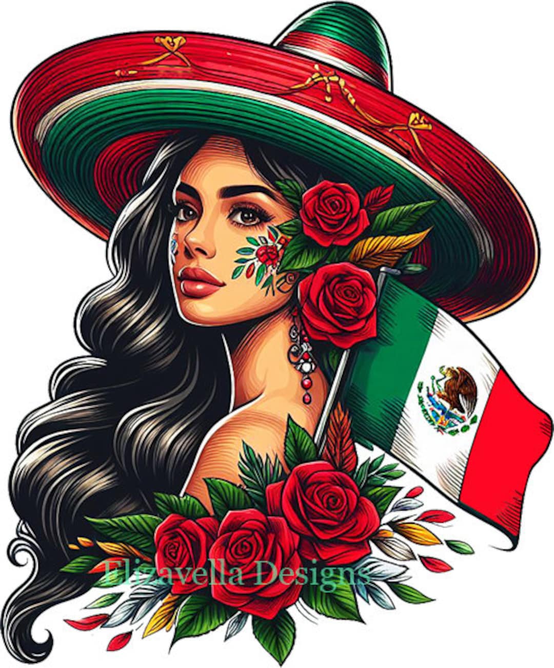 Mexican Woman With Sombrero \u0026 Flag Illustration (digital Download) - Etsy  Israel, image size:1080x1301