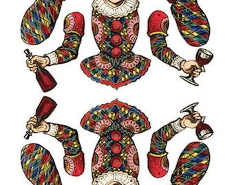 articulated paper doll Vintage circus clown boy  jumping jack toy Digital Collage Sheet print