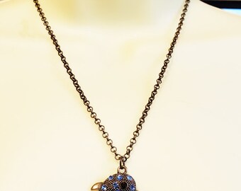 metal bronze blue crystal dolphin fish pendant chain NECKLACE sealife animal jewelry