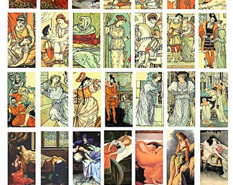 domino collage sheet sleeping beauty fairy tale art 1 x 2 inch images clipart digital print download
