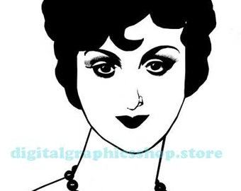 1920s brunette Flapper Girl printable art clipart png jpg svg vector digital download image graphics downloadable file