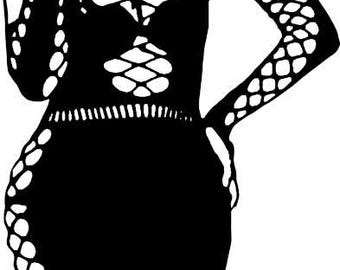 sexy dominatrix pinup girl black fishnet body stocking printable art clipart png jpg svg fashion digital transfer image instant download