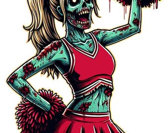 zombie cheerleader horror art printable creepy dark art color illustration digital print goth art download