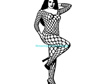 plus size sexy babe model, black fishnet body stocking, clipart printable art ,png big girl svg ,instant download ,digital transfer image