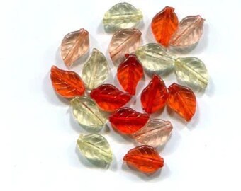 18 acrylic leaf beads charms plastic mixed colors 7mm x 12mm  jewelry supplies