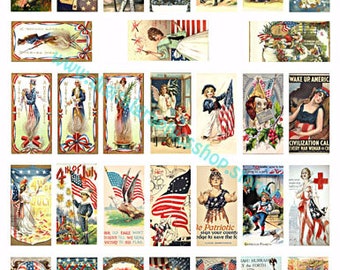 domino collage sheet,  vintage military war, americana patriotic, clipart, digital prints, instant download 1" x 2" inch images,  printables