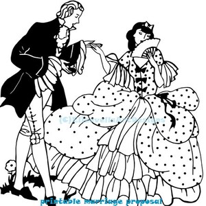 Art imprimable de silhouette de fiançailles de mariage, victorien homme proposant à une femme png, png de la mariée, mariage clipart jpg téléchargement immédiat