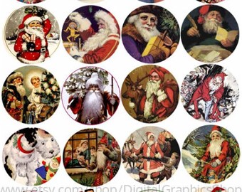 christmas collage sheet, clipart, vintage santa claus, Families, digital print, instant download, 2 inch circles, xmas printables