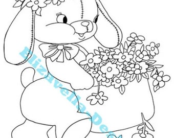 cute stuffed toy bunny rabbit art, easter, kids coloring, adult coloring page, animal printables, line art, digital prints, instant download