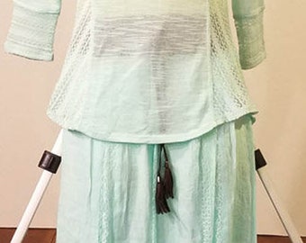 2 light blue lace blouse long skirt lace belt outfit size small MED womens boho hippie summer clothing lot