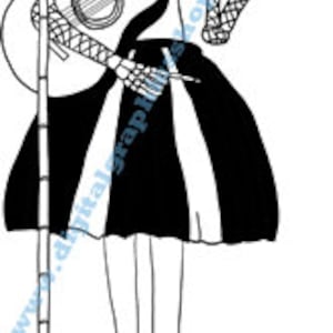 day of the dead girl pop singer musician, printable skeleton clipart, skeleton wall art digital download