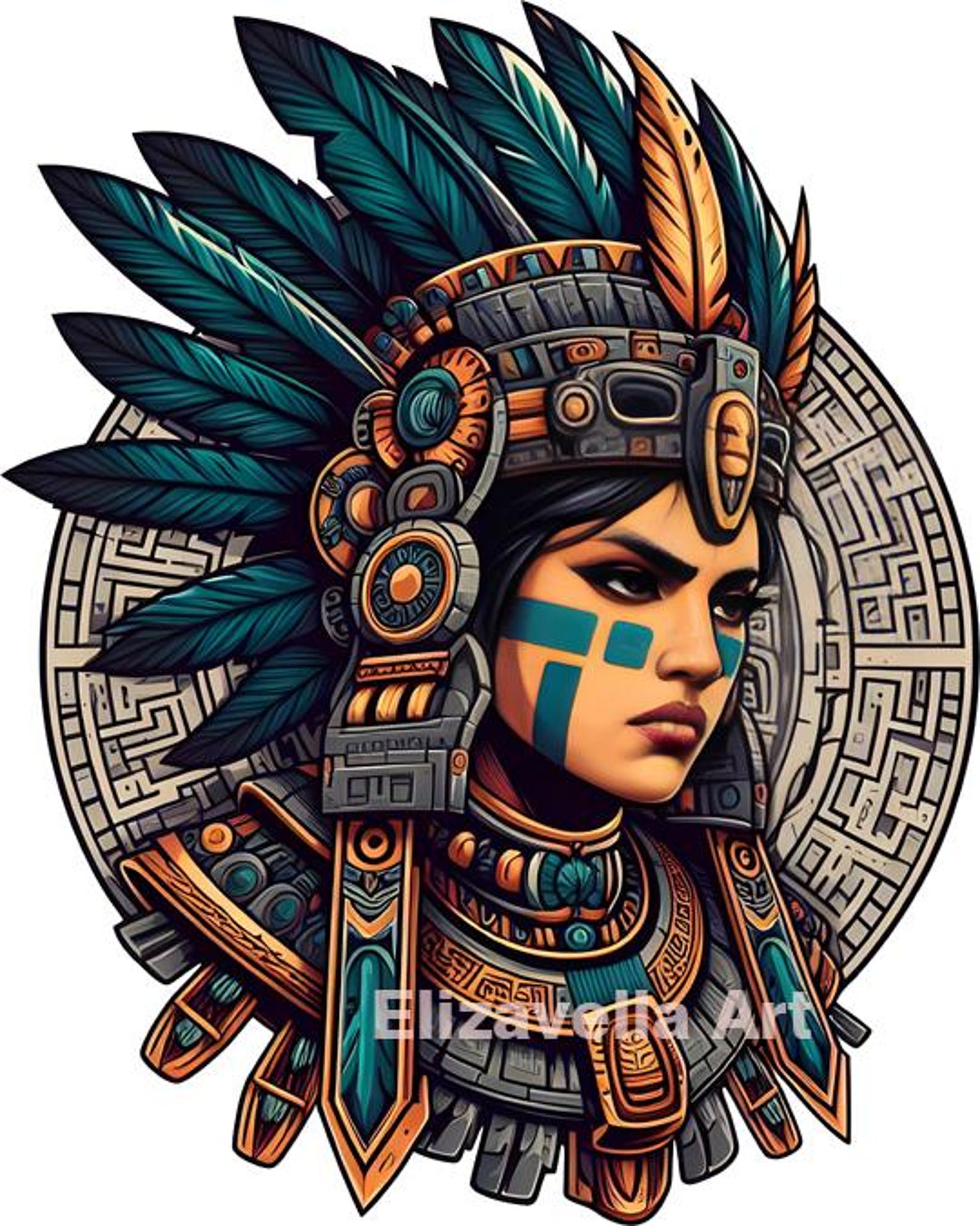 Aztec Warrior Princess Art: Printable Mexican Clipart (digital Download ...