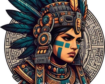 Aztec warrior princess woman png, jpg clipart printable Mexican indian folk art, mexico people, instant download, digital print
