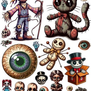 spooky böse Spielzeug Puppen digitale Clip Art Collage Blatt png jpg druckbare Kunst Illustrationen digitaler Download