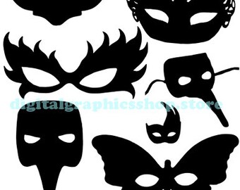 venetian mardi gras mask, silhouette clipart, collage sheet, printable art, filigree mask png, instant download, digital prints