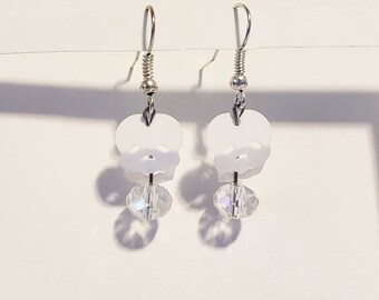white sequin sugar skull bead drop earrings day of dead goth handmade halloween jewelry