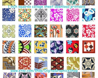 Digital collage sheet 1 inch squares vintage fabric textile art  patterns florals, abstracts, clipart, instant download