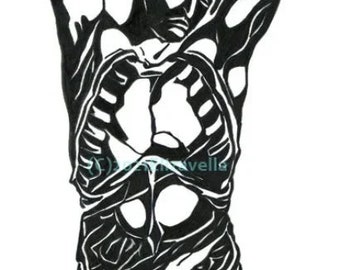 original male human anatomy abstract ink drawing By Elizavella