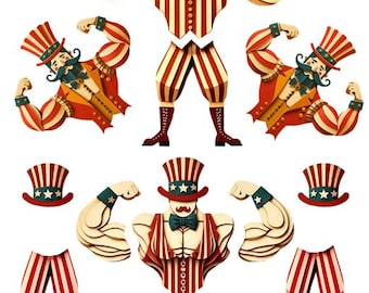 Circus Strong Man paper dolls Digital Collage Sheet circus craft cut outs printable