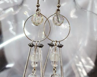 crystal glass bead drop hoop earrings long dangles chandeliers handmade jewelry