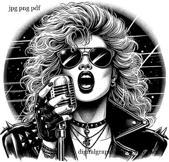 Female 80s Rock Singer Png Jpg Pdf Musician Printable Music Art
