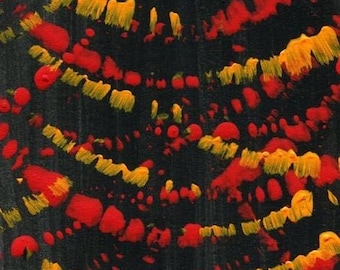 aceo painting abstract original art miniature artist card red yellow black drips spatter colorful