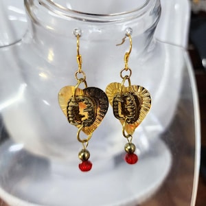 vampire fangs gold heart earrings halloween sequin dangles handmade goth jewelry