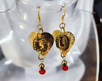 vampire fangs gold heart earrings halloween sequin dangles handmade goth jewelry
