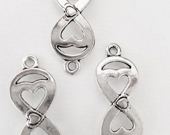 infinity heart pendants bracelet charms connectors metal silver 13mm x 35mm jewelry