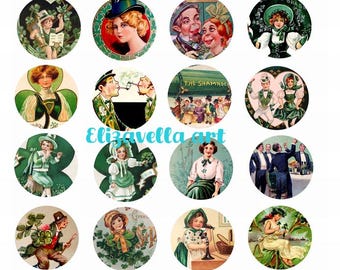 saint pattys day collage sheet 1.5 inch circles st patricks day irish holiday clipart digital download vintage art printables