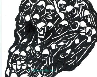 skull original art drawing hand drawn dark horror trapped souls ink illustration