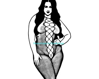 sexy babe pinup girl svg, plus size woman, big and beautiful, fishnet lingerie clipart printable art jpg png svg fashion instant download