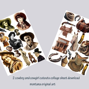 Cowboys cowgirls cut outs collage sheet digital download country western printable for scrapbooking and junk jounals