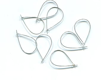 8 silver teardrop hoops earring findings 18mm x 30mm jewelry supplies