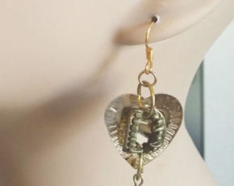 vampire fangs gold heart earrings halloween sequin dangles handmade goth jewelry