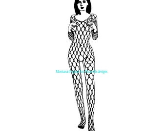 pinup girl sexy babe model black fishnet body stocking clipart printable art jpg png svg fashion instant download digital transfer image