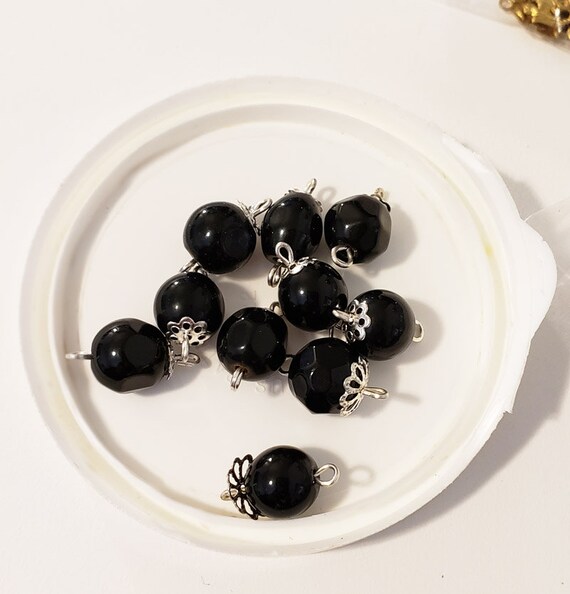 black glass bead drops 10 piece charms pendants supplies findings jewelry making