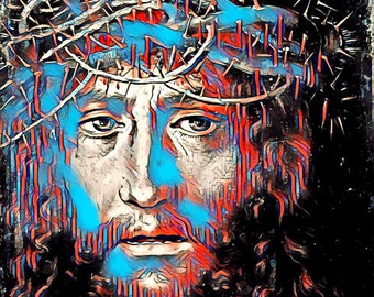 Jesus Christ Thorn Crown Passion Abstract art printable wall art digital instant download Christian religious artwork 22" x 27"