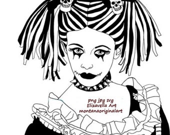 Goth rag doll girl png jpg svg clipart printable digital art instant download