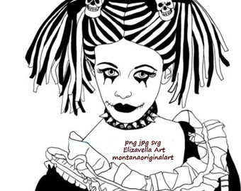 Goth rag doll girl png jpg svg clipart printable digital art instant download