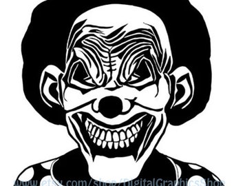 Creepy Evil demon Clown Monster printable art clipart png jpg svg vector file digital image circus horror graphics instant downloads