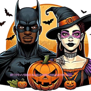 schwarze Fledermaus Mann Vampir und Tag der Toten Hexe Frau Halloween Png Clipart jpg, dunkle Kunst druckbare digitale Download Grafiken