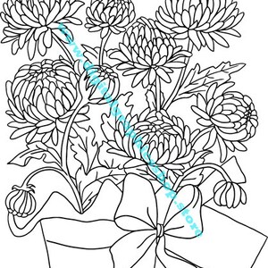 pot met bloemen en opmerking, zeer fijne tekeningen, afdrukbare muurkunst, clipart png jpg, instant download, digitale kleurplaat, digitale print