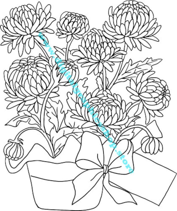 pot with flowers and note, line art, printable wall art, clipart png jpg, instant download, digital coloring page, digital print