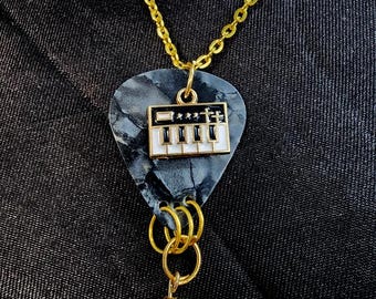 piano guitar pick charm necklace gold tone chain handmade music jewelry