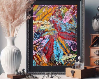 Leaves acrylic abstract painting modern colorful artwork By Elizavella