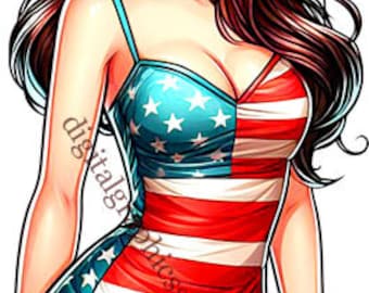 sexy patriotic pinup girl png clipart American woman patriot art jpg pdf digital download 4th of july graphics printable