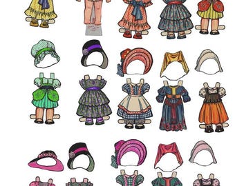 Little toddler girl Paper Doll with dresses and hats kids crafts printable Digital paper toys download